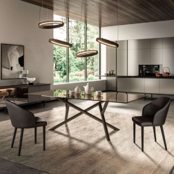 Tavolo fisso Random con Piano in Cristallo e Marble Glass 180x90 cm