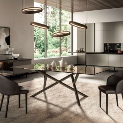 Tavolo fisso Random con Piano in Cristallo e Marble Glass 180x90 cm