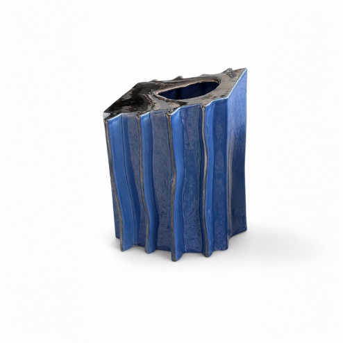 Vaso in ceramica Tara blu indaco e placcato platino - Adriani & Rossi