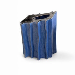 Vaso in ceramica Tara blu indaco e placcato platino - Adriani & Rossi